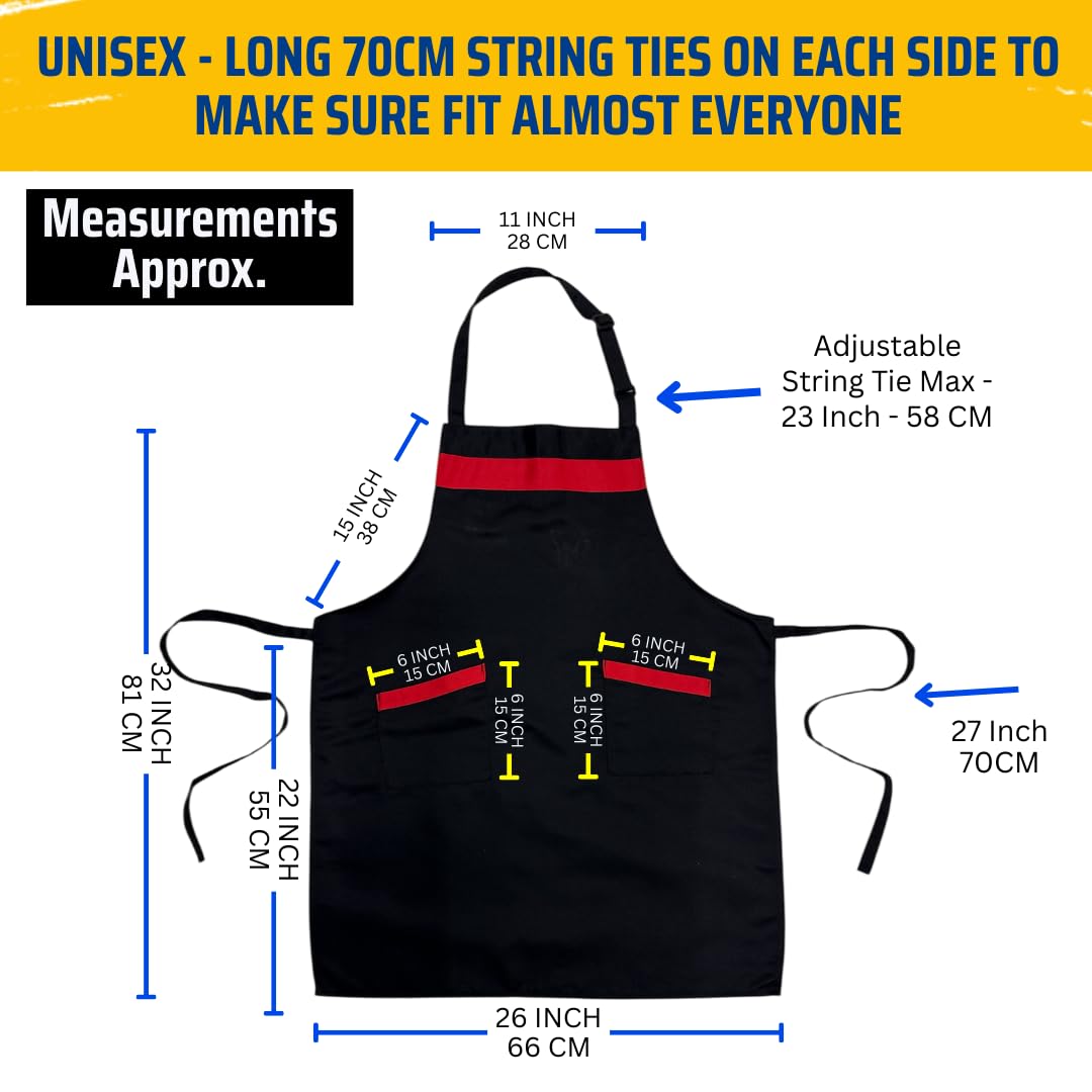 Kitchen Aprons for Men & Women – Black & Red, 2 Pockets – Single