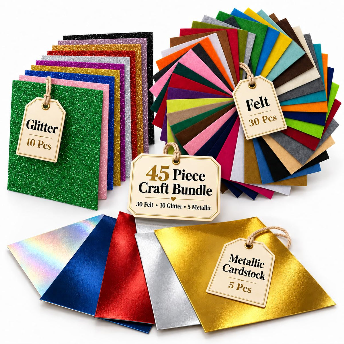 Felt Fabric Sheets – 45 Pieces – Felt with Glitter & Mirror Card (A4)