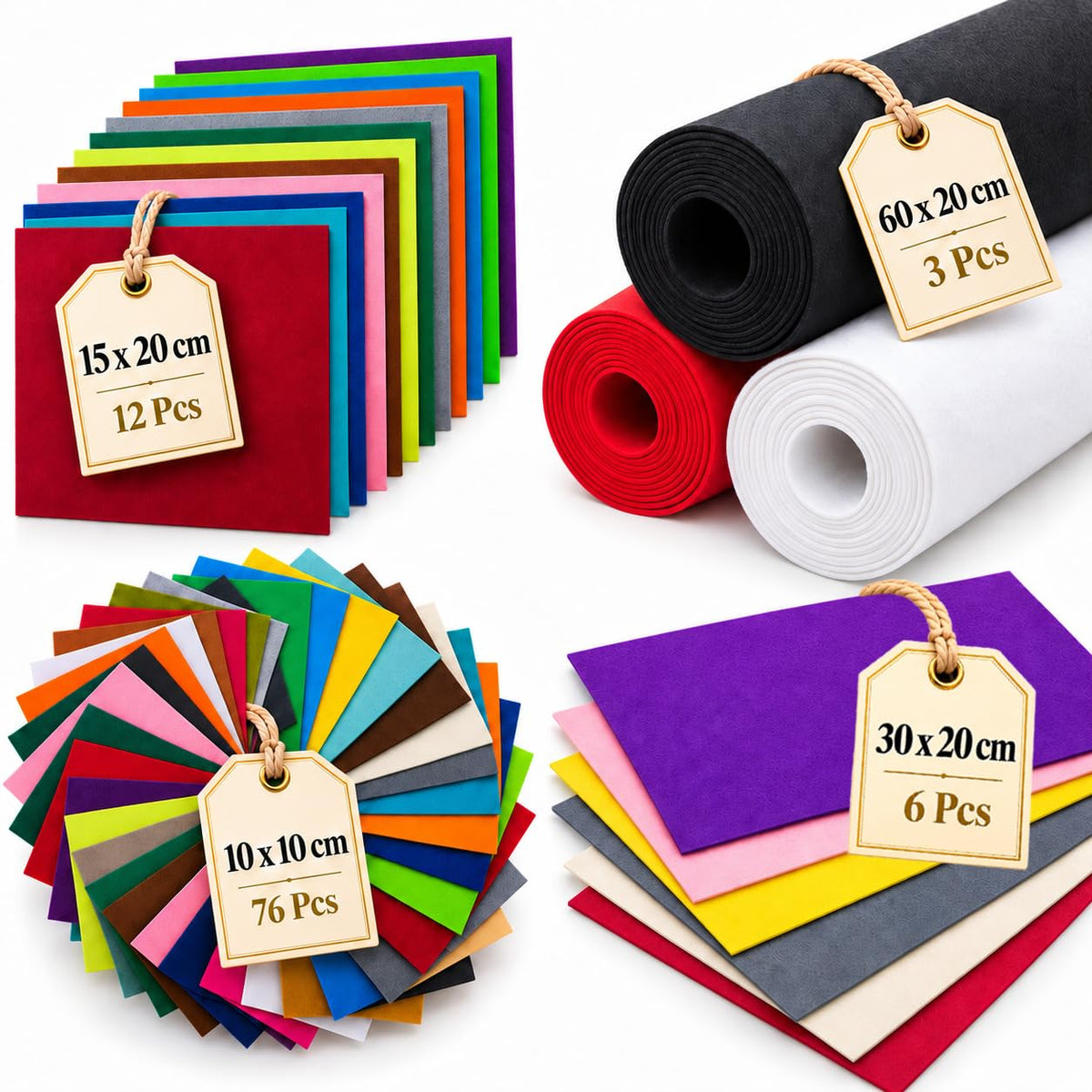 Felt Fabric Sheets – 97 Pieces – Mixed Sizes (A4 & 15 x 10 cm)